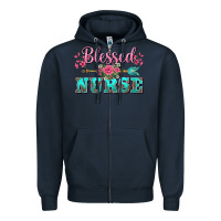 Navy western blessed nurse pink floral arrow Zipper Hoodie - BarkalooDesign