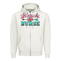 Western Blessed Nurse Pink Floral Arrow Zipper Hoodie | Teevron