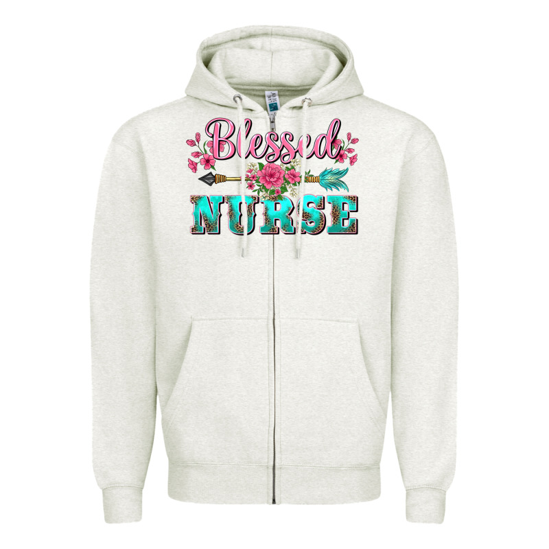 Western Blessed Nurse Pink Floral Arrow Zipper Hoodie by BarkalooDesign | Teevron