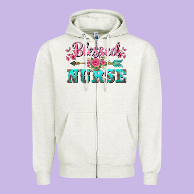 Western Blessed Nurse Pink Floral Arrow Zipper Hoodie Designed By Barkaloodesign