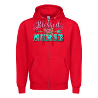 Red western blessed nurse pink floral arrow Zipper Hoodie - BarkalooDesign