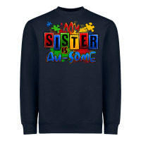 Navy my sister is ausome autism Heavyweight Sweatshirt - Zillion Design Studio