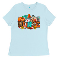 Baby Blue nurse with fall element Ladies Tee - AdoDesignShop