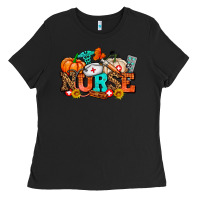 Black nurse with fall element Ladies Tee - AdoDesignShop