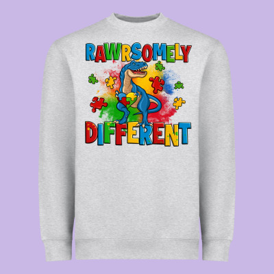 Rawrsomely Different Autism Trex Heavyweight Sweatshirt Designed By Zillion Design Studio