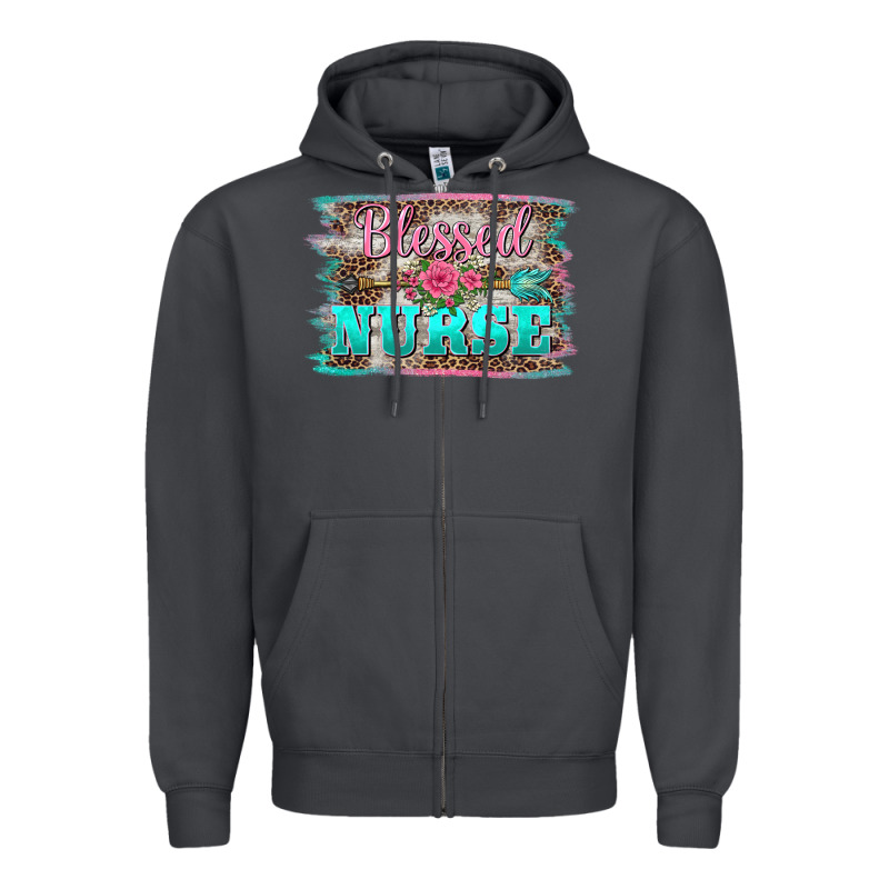 Western Blessed Nurse Pink Floral Arrow  Background Zipper Hoodie by BarkalooDesign | Teevron