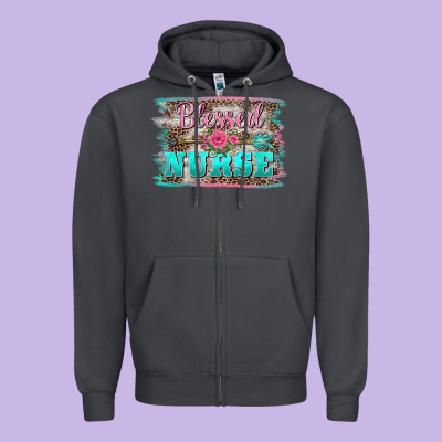 Western Blessed Nurse Pink Floral Arrow  Background Zipper Hoodie Designed By Barkaloodesign