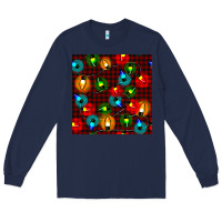 Navy christmas lights seamless pattern Long Sleeve Tee - BundleAndBundleShop