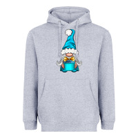 Heather Grey winter gnome with gift Heavyweight Hoodie - NancyCooperArtShop