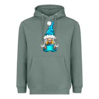 Sage winter gnome with gift Heavyweight Hoodie - NancyCooperArtShop