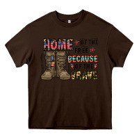 Chocolate Brown home of the free beacause of the brave Heavy Core Tee - CowhideDigitalArt