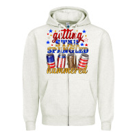 Oatmeal Heather getting star spangled hammered Zipper Hoodie - NancyCooperArtShop