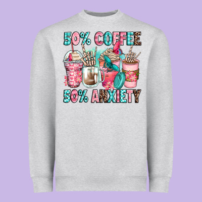 50 Coffee 50 Anxiety Coffee Cups Heavyweight Sweatshirt Designed By Zillion Design Studio