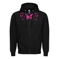 Black floral breast cancer butterfly Zipper Hoodie - Jasminsmagicworld