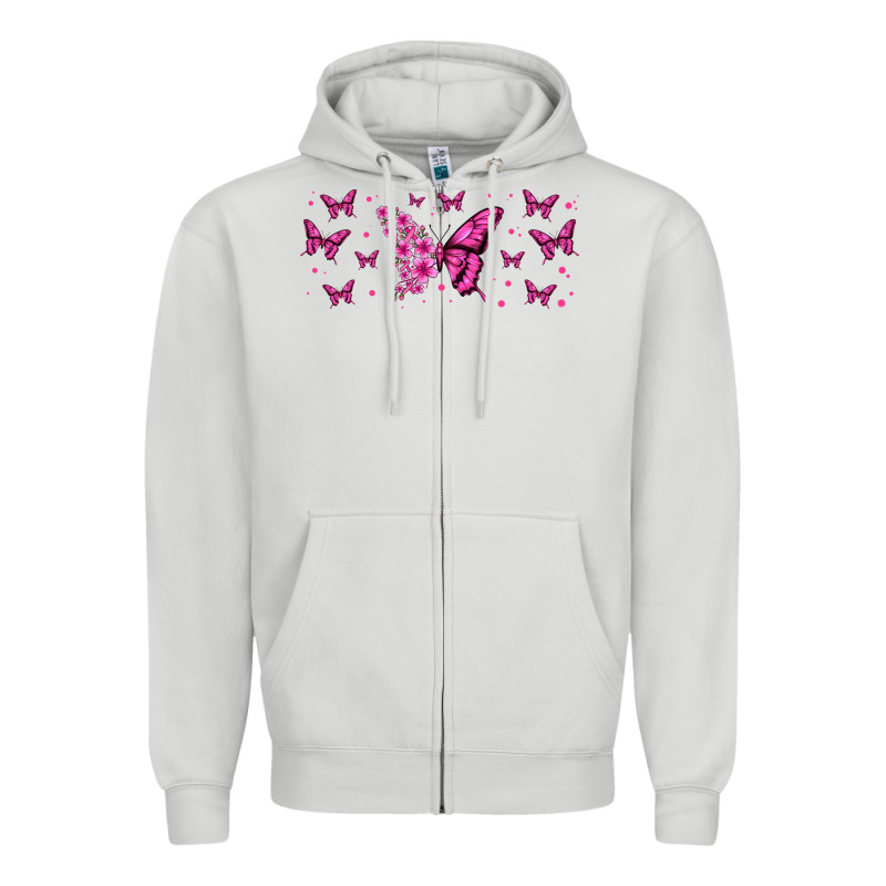 Floral Breast Cancer Butterfly Zipper Hoodie by Jasminsmagicworld | Teevron