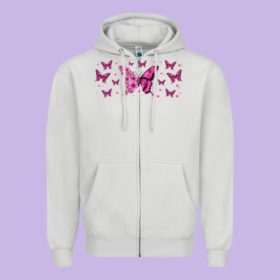 Floral Breast Cancer Butterfly Zipper Hoodie Designed By Jasminsmagicworld