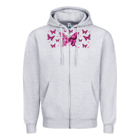 Heather Grey floral breast cancer butterfly Zipper Hoodie - Jasminsmagicworld