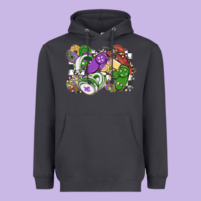 Gamer Mardi Gras Game Controller Heavyweight Hoodie Designed By Maliassmallbusiness