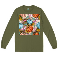 Army Green breast cancer awareness with pumpkin and leopard seamless pattern Long Sleeve Tee - BundleAndBundleShop