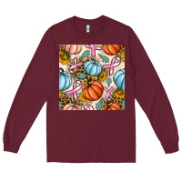 Breast Cancer Awareness With Pumpkin And Leopard Seamless Pattern Long Sleeve Tee | Teevron