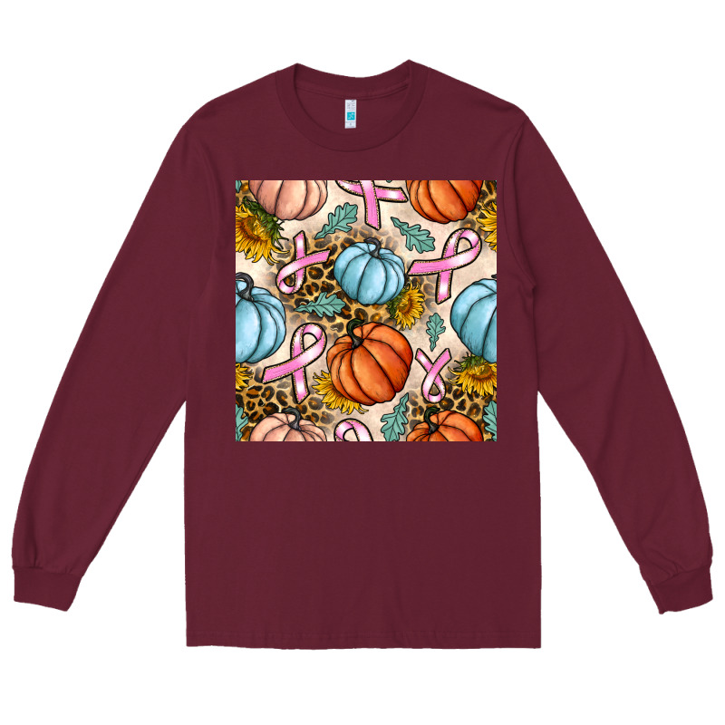 Breast Cancer Awareness With Pumpkin And Leopard Seamless Pattern Long Sleeve Tee by BundleAndBundleShop | Teevron