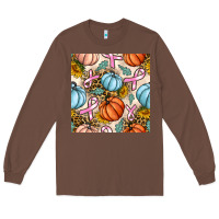 Chestnut breast cancer awareness with pumpkin and leopard seamless pattern Long Sleeve Tee - BundleAndBundleShop