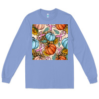 Colony Blue breast cancer awareness with pumpkin and leopard seamless pattern Long Sleeve Tee - BundleAndBundleShop