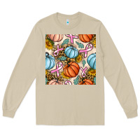 Mushroom breast cancer awareness with pumpkin and leopard seamless pattern Long Sleeve Tee - BundleAndBundleShop