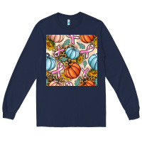 Navy breast cancer awareness with pumpkin and leopard seamless pattern Long Sleeve Tee - BundleAndBundleShop