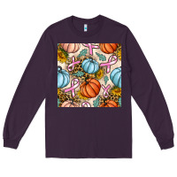 Plum breast cancer awareness with pumpkin and leopard seamless pattern Long Sleeve Tee - BundleAndBundleShop