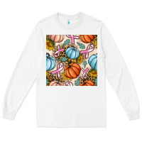 White breast cancer awareness with pumpkin and leopard seamless pattern Long Sleeve Tee - BundleAndBundleShop