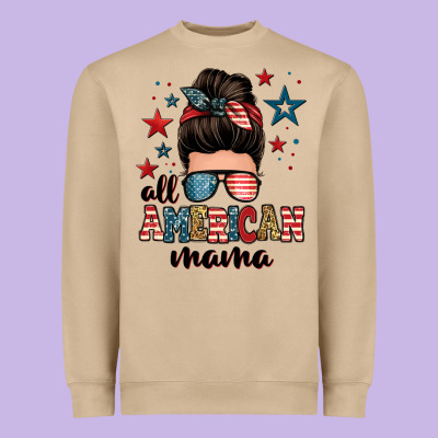 All American Mama Messy Bun Heavyweight Sweatshirt Designed By Zillion Design Studio