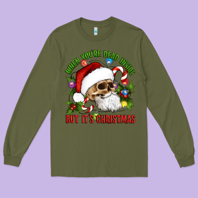When You're Dead Inside But It's Christmas Hippie Skeleton Santa Long Sleeve Tee Designed By Artiststas