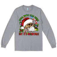 Heather Grey When You're Dead Inside But It's Christmas Hippie Skeleton Santa Long Sleeve Tee - Artiststas