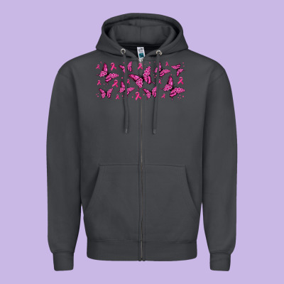 Breast Cancer Butterflies Zipper Hoodie Designed By Jasminsmagicworld
