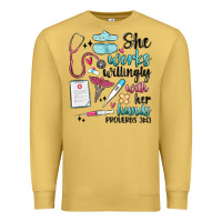 Antique Gold she works willingly with her hands Premium Sweatshirt - MaliasSmallBusiness