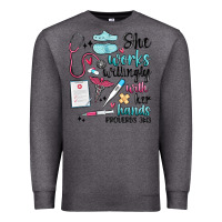 Charcoal Heather she works willingly with her hands Premium Sweatshirt - MaliasSmallBusiness
