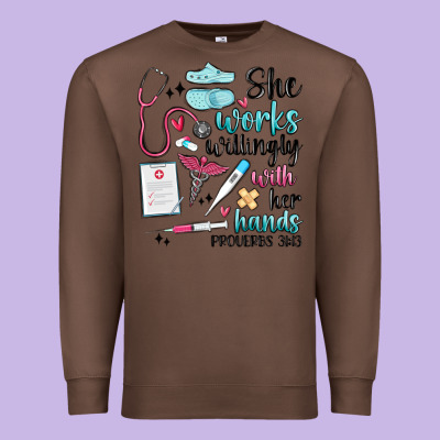 She Works Willingly With Her Hands Premium Sweatshirt Designed By Maliassmallbusiness