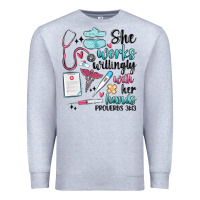 Heather Grey she works willingly with her hands Premium Sweatshirt - MaliasSmallBusiness