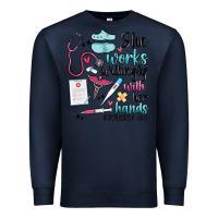 Navy she works willingly with her hands Premium Sweatshirt - MaliasSmallBusiness