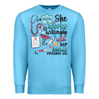 Ocean Blue she works willingly with her hands Premium Sweatshirt - MaliasSmallBusiness