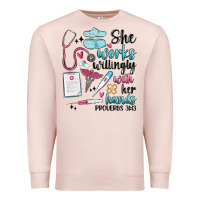 Pale Pink she works willingly with her hands Premium Sweatshirt - MaliasSmallBusiness