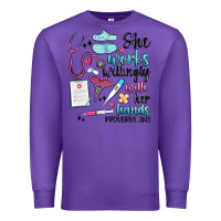 Purple she works willingly with her hands Premium Sweatshirt - MaliasSmallBusiness