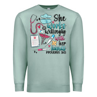 Seafoam she works willingly with her hands Premium Sweatshirt - MaliasSmallBusiness