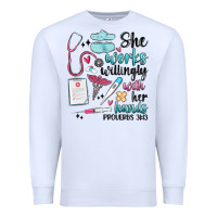 White she works willingly with her hands Premium Sweatshirt - MaliasSmallBusiness