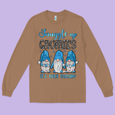 Snuggle Up Gnomies It's Cold Outside Long Sleeve Tee Designed By Jahusdesignshop