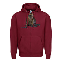 Burgundy Sea Lion Illustrations Zipper Hoodie - LillyAllenDesigns