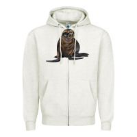 Oatmeal Heather Sea Lion Illustrations Zipper Hoodie - LillyAllenDesigns