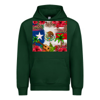 Forest Green Mexican and Puerto Rico flag Urban Hoodie - texasbilliewilder