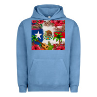 Pigment Pebble Blue Mexican and Puerto Rico flag Urban Hoodie - texasbilliewilder